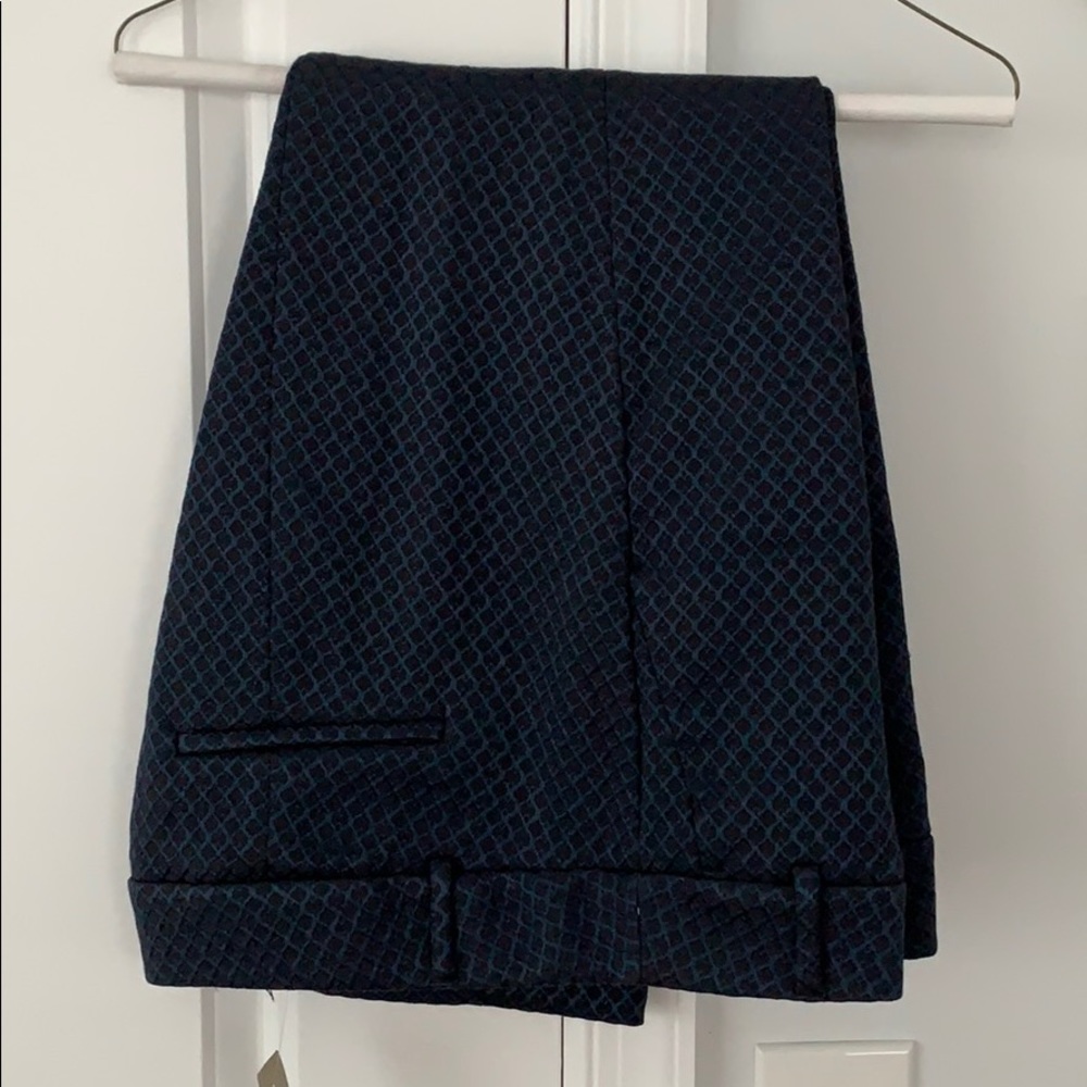 LOFT 12p Navy brocade stitched cropped ankle pants